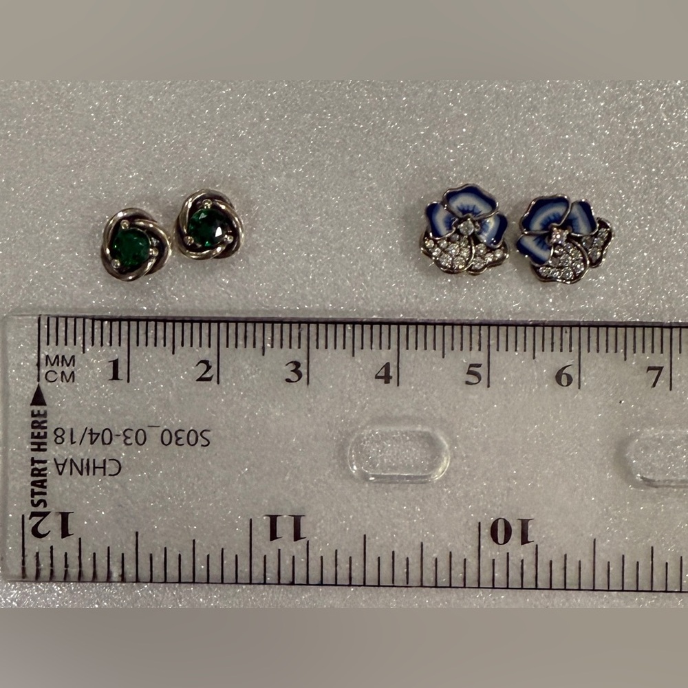 Pandora Silver and Blue Flower Earrings